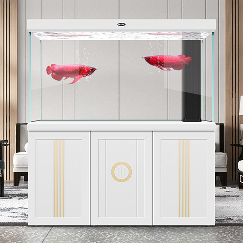 汉霸新中式实木鱼缸 大型超白玻璃生态水族箱客厅免换水底滤鱼缸