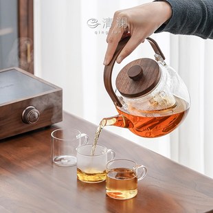 胡桃木电陶炉煮茶器玻璃泡茶蒸煮烧水壶家用室内小型煮茶炉套装