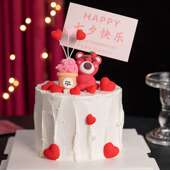 七夕情人节蛋糕装 饰软胶抱花草莓熊摆件七夕快乐烘焙卡片插插件
