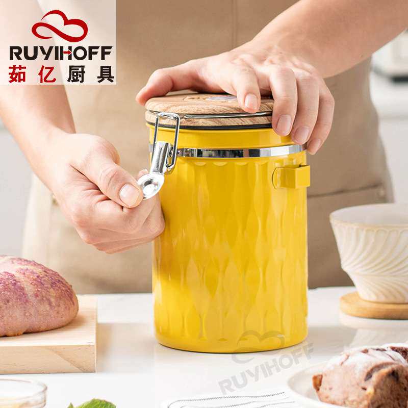 跨境储存罐咖啡粉密封罐带勺咖啡豆排气密封罐不锈钢带时间控制器