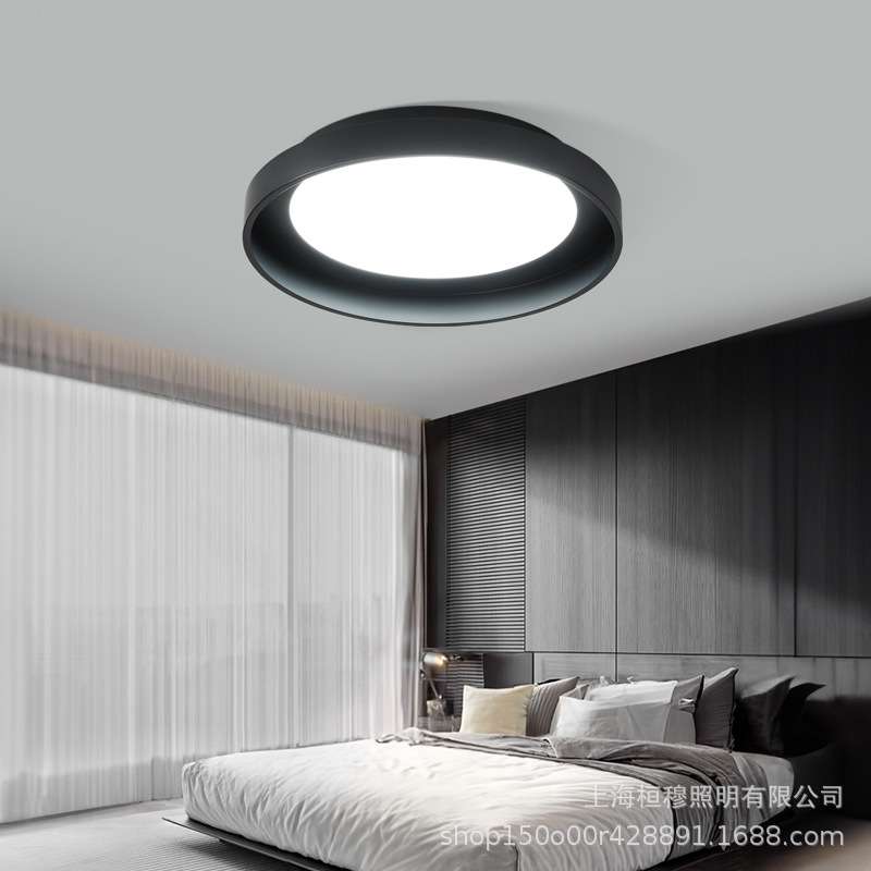 卧室灯led护眼吸顶灯简约意式现代书房创意圆形黑色灯具厂家直销