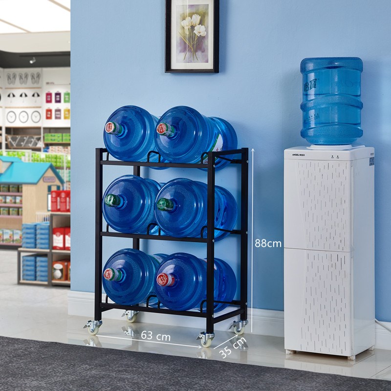 黑色双排三层6桶可移动水桶架,(可备注白色)水桶整理收纳架。