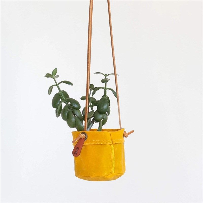 悬挂式帆布盆栽吊篮 加蜡帆布绿植种植袋L 室内园艺装饰吊盆挂篮
