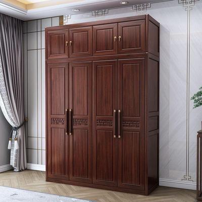 乌金木新中式全实木衣柜原木大衣橱卧室家用三四五对开门储物柜子