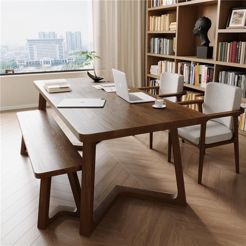新中式全实木书房书桌原木风胡桃木大板桌家用客厅长桌办公电脑桌