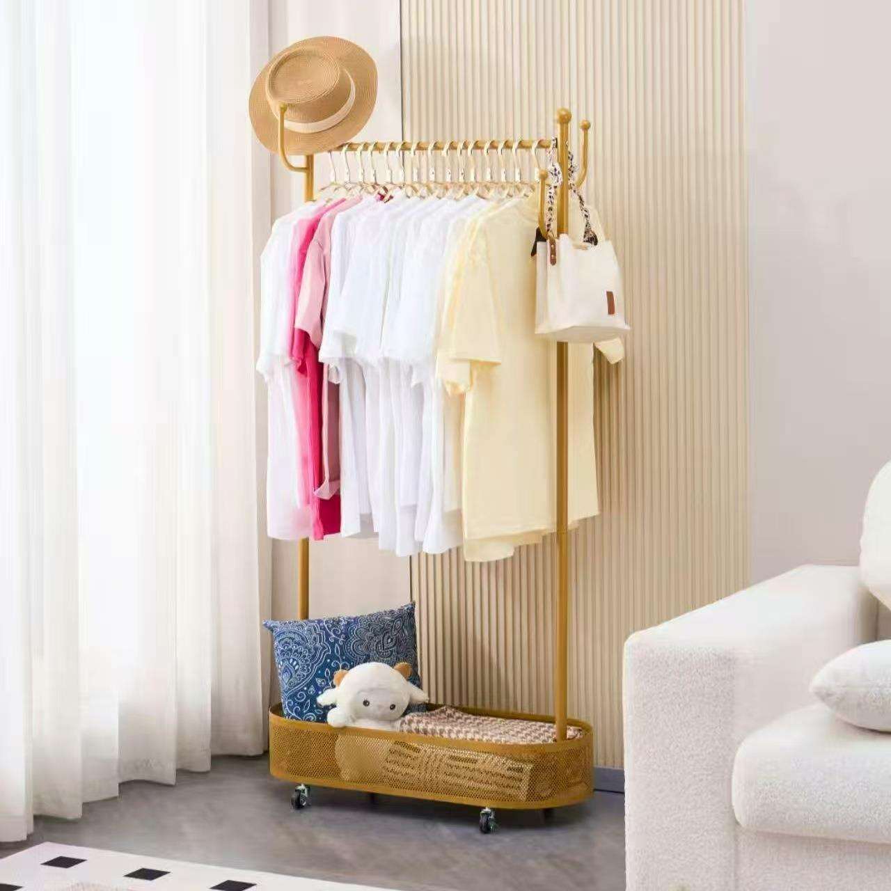 衣帽架落地家用卧室便捷置物架可移动晾挂衣服架子室内简易衣架