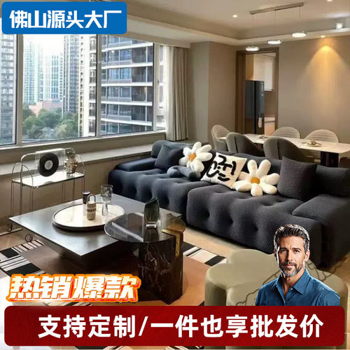 罗奇堡法式复古黑色三人沙发