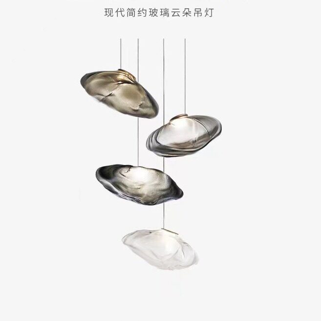 楼梯吊灯北欧艺术创意复式楼挑空长吊灯别墅中空跃层玻璃云朵吊灯