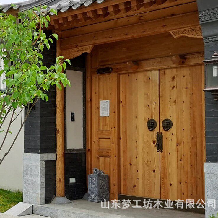 新中式北方榆木复古庭院对开门