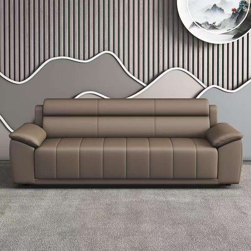 新款办公沙发简约新中式真皮商务接待室会客皮艺洽谈休息区三人位