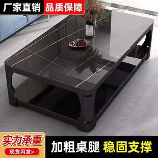 钢化玻璃双层茶几简易家用小户型双层大理石现代长方形办公室茶桌