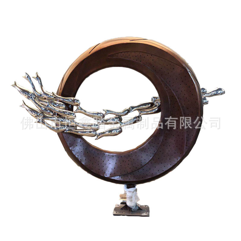 景观不锈钢群鹤揽月雕塑公园水景圆环不锈钢雕塑厂家生产基地