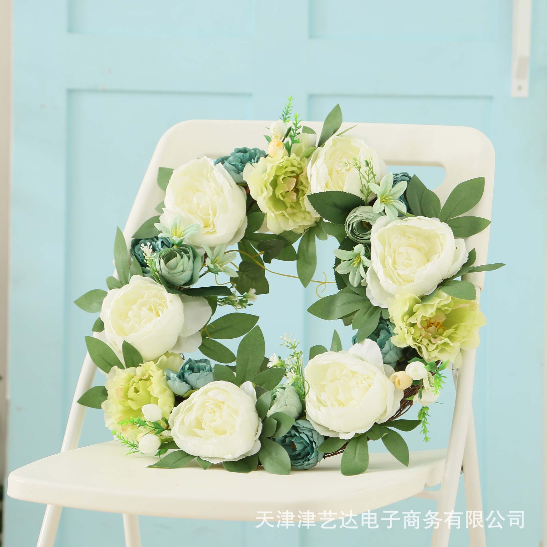 2022新款春季欧式仿真牡丹花环婚礼节日门楣家居挂饰装饰跨境货源