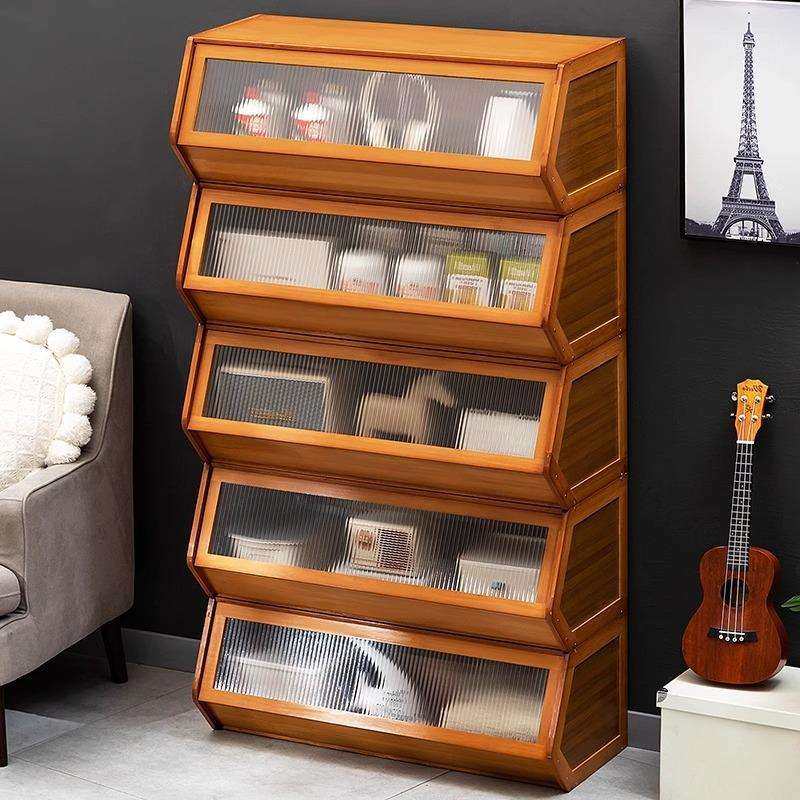 简易书架客厅带柜门储物柜一体格子柜展示柜落地多层组合柜书架