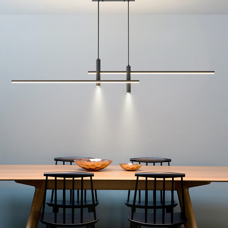 餐厅长条一字形吊灯设计师款现代极简餐桌饭厅线条灯中山灯具批发图片