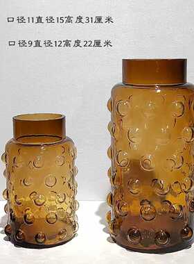 现代简约琥珀色玻璃花瓶家居样板间餐厅茶几桌面插花软装饰品摆件