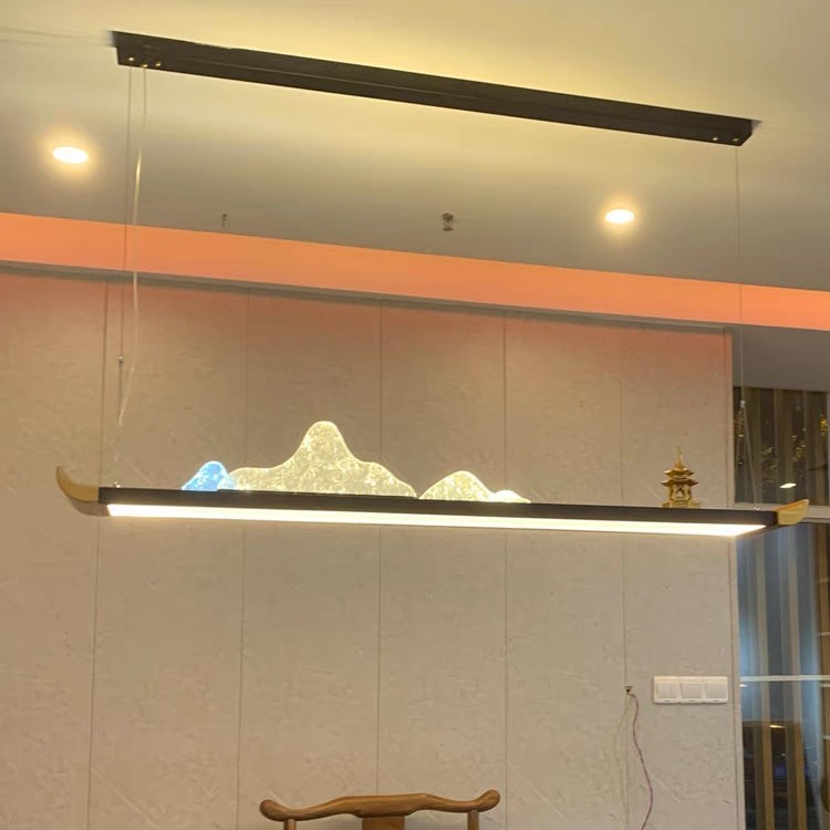 设计师山水餐厅吊灯长条灯前台吧台餐桌饭厅新中式样板间书房吊灯