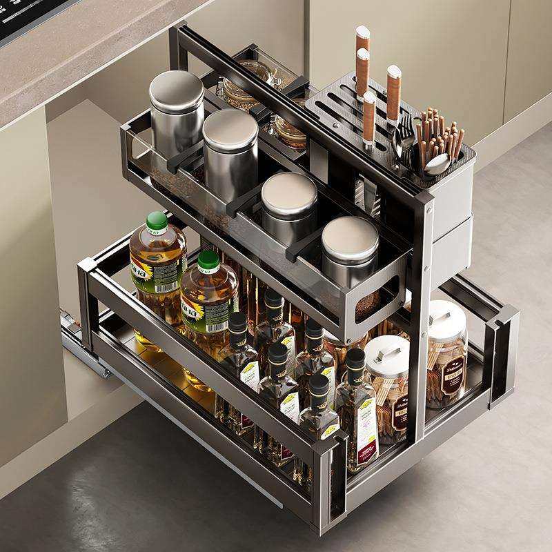 高柜调味调料拉篮厨房橱柜窄柜抽屉式极窄小尺寸柜内抽拉式置物架