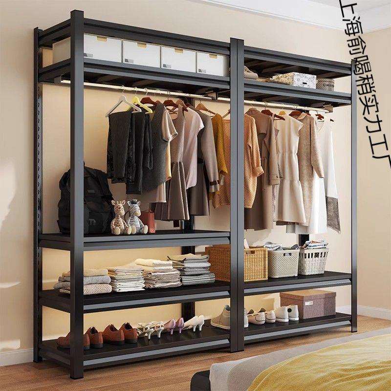 衣柜衣架货架防尘帘开放式衣帽间卧室简易角钢家用落地多层置物架