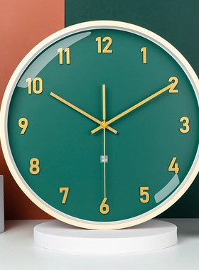 5ZV7绿色挂钟l家用客厅新中式钟表数字欧式静音轻奢挂墙时钟莫