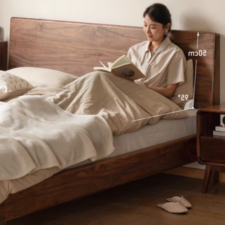 黑胡桃木实木床 北欧风卧室家具双人床床头柜北欧悬浮床家用大床