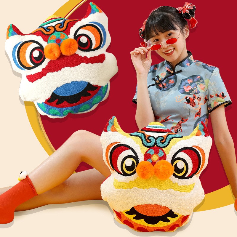 中式国潮3D醒狮抱枕喜r庆卧室床头靠垫客厅沙发靠枕活动节日结婚 - 封面