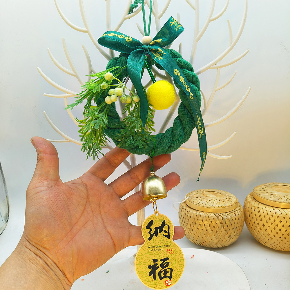 成品）端午节花环一举夺葵小扫把扫帚簸箕端午挂件端阳绿绳万字结