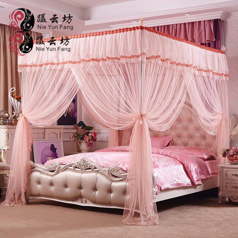 蹑云坊落地蚊帐加粗钢管支架三开门宫廷式蚊帐方顶帐子玉色1.5*2m