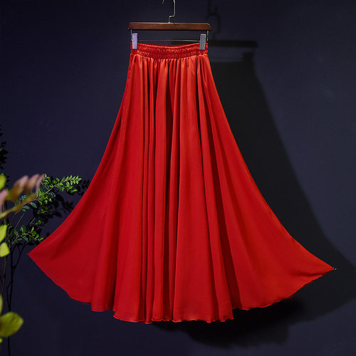 新疆舞雪纺半身大摆裙练习裙维族舞蹈表演长裙中国风舞台演出裙女