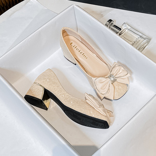 夏季 女2023年新款 透气不累脚大尺码 女鞋 43软 法式 粗跟中跟包鞋