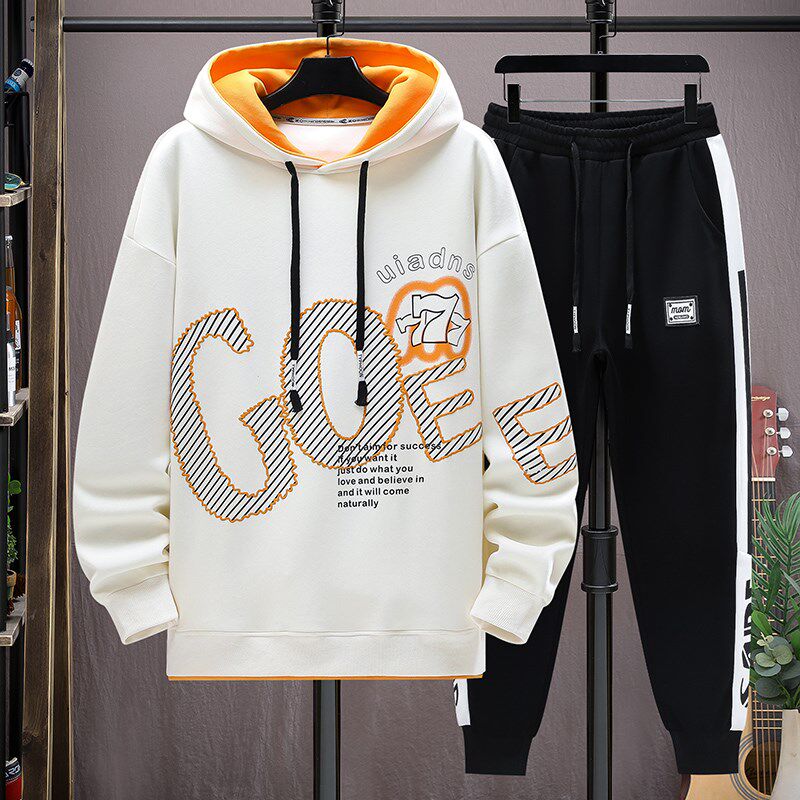 春秋季青少年连帽纯棉卫衣12男孩初中学生长袖T恤15大童帅气套装