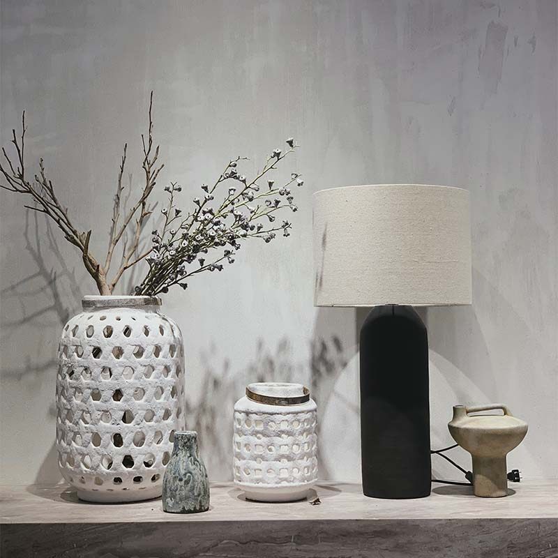 复古白色庭院户外花瓶民宿酒店陶瓷风灯样板间干花器大口大号摆件,家居饰品,花瓶,淘宝优惠券,粉丝福利购,淘宝优惠卷
