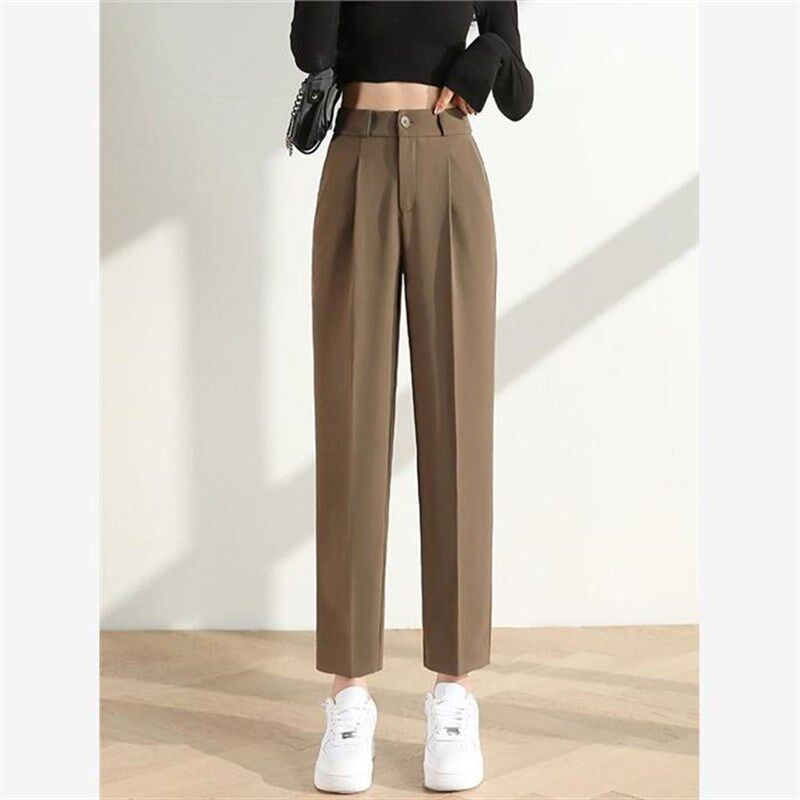 春秋新款西装裤女薄款垂感裤子小个子九分直筒西裤窄版高腰烟管裤