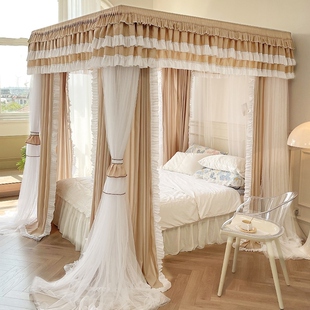 高级宫廷a蚊帐家用卧室加密加厚公主风床帘遮光床幔落地纹账带支