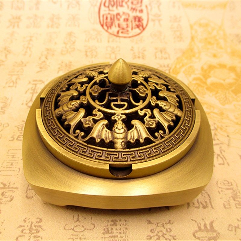 纯铜烟灰缸摆件中式家居客厅办公装饰烟灰缸带盖烟缸全铜熏香炉,家居饰品,装饰烟灰缸,淘宝优惠券,粉丝福利购,淘宝优惠卷