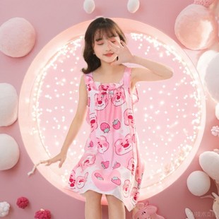 女童睡裙吊带公主风女孩棉绸吊带裙网G红可爱裙子宝宝儿童睡衣夏