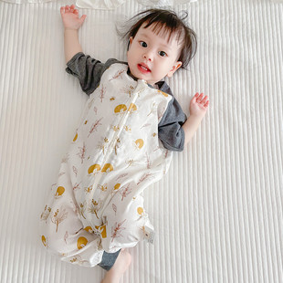 拼接分腿空调房睡衣宝宝防踢 双层竹棉纱布短袖 婴儿睡袋b夏季 薄款