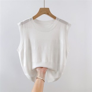 无袖 2m00斤 薄款 坎肩上衣 镂空冰丝打底背心女夏季 宽松显瘦