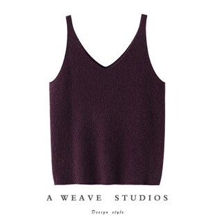 启超气质单品加长V领羊绒吊带女纯羊绒毛衣内R搭外穿针织衫 背心