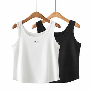 美式 内搭上衣 复古显瘦e背心200斤胖mm设计感U型领小贴标吊带大码