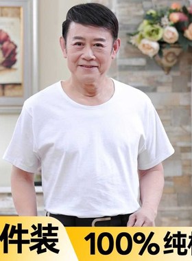 中老年短袖t恤男纯棉p圆领白色内搭老头衫爸爸半袖夏装老年人汗衫