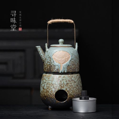 岩生釉煮茶壶煮茶炉莲蓬提梁壶国风粗陶L室内户外煮茶器功夫茶具