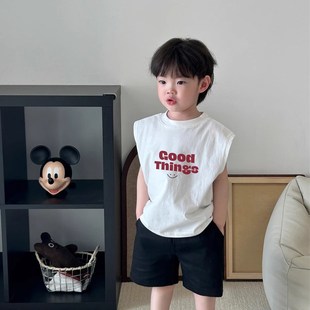 t恤宝宝纯棉舒适休闲背心 男童卡通笑脸印花无袖 韩国童装 2d025新款