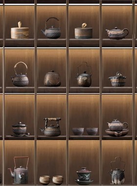 中式茶室茶柜博古架装饰r茶壶茶叶罐茶杯盖碗禅意复古怀旧茶柜摆