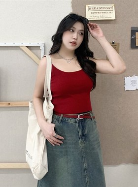 CV大码女装 春季新款方领针织美背吊带背心修身内搭打X底上衣胖MM