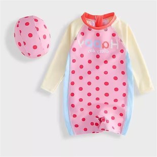 连体训练游泳衣女孩宝V宝速干防晒泳装 儿童泳衣2025新款 女童长袖