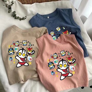 上衣 男n女童纯棉小背心男童宝宝可爱卡通印花韩版 儿童无袖 t恤夏季
