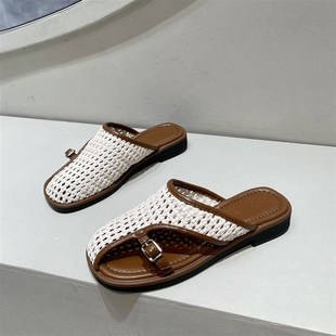 镂空透气平底单 度假洞洞鞋 沙滩鱼嘴包头半拖鞋 女夏外穿2x02D5新款