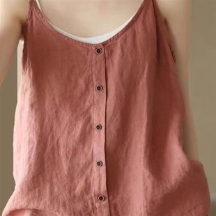 中年妈妈内搭打底衫 宽松吊v带背心女薄款 外穿上 新款 棉麻2025夏季