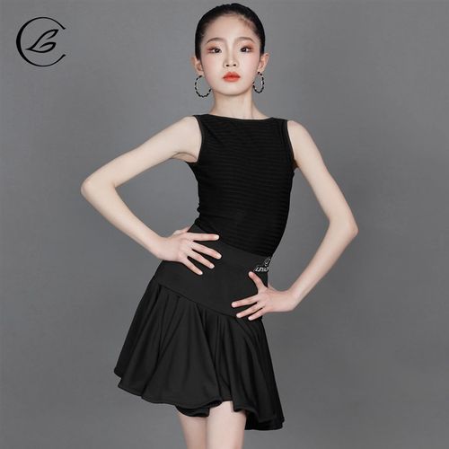 乐雅池夏季新款拉丁m舞服女童练功服黑色集训服女儿童演出服训练